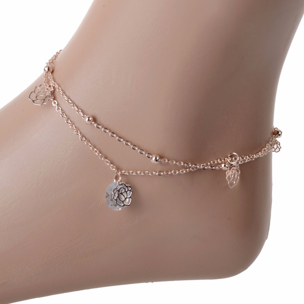 ankle chain pierced flower ankle bracelet beads foot chain double chain cz leg bracelet XNATTZA