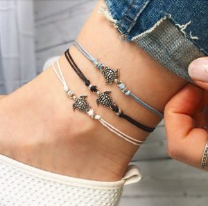 anklet bracelet sea turtle ankle bracelet, silver anklet, beaded anklet, black anklet sky XKCNGJP