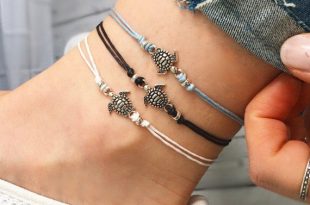 anklet bracelet sea turtle ankle bracelet, silver anklet, beaded anklet, black anklet sky XKCNGJP