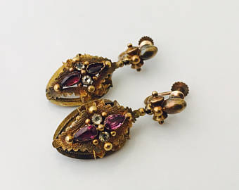 antique earrings 1910 victorian gold openwork amethyst earrings, screwback 9kt gold antique  earrings SMRBFKQ