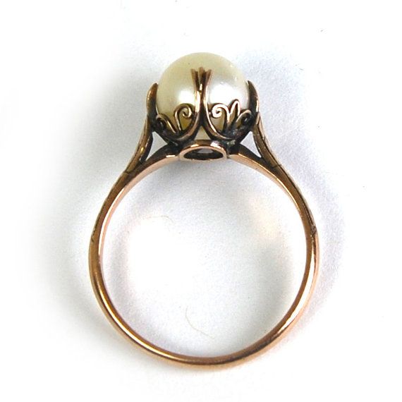 antique rings antique art nouveau pearl ring cathedral setting 10 karat rose gold size GTIZQBT