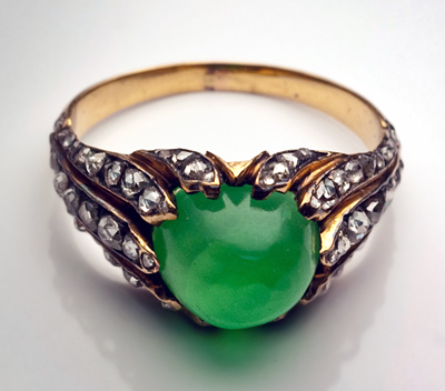 antique rings | chrysoprase and rose cut diamond ring c. 1840 TJDOKLI