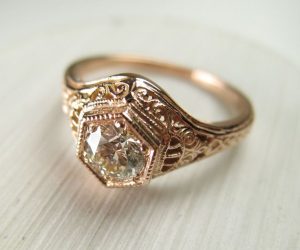 antique rings custom made filigree antique vintage engagement diamond ring rose gold KFBRFXW