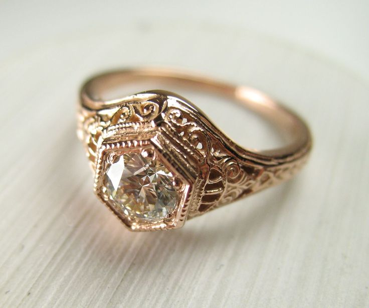 antique rings custom made filigree antique vintage engagement diamond ring rose gold KFBRFXW