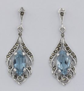 antique style blue topaz marcasite earrings sterling silver SXTVELL