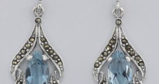 antique style blue topaz marcasite earrings sterling silver SXTVELL