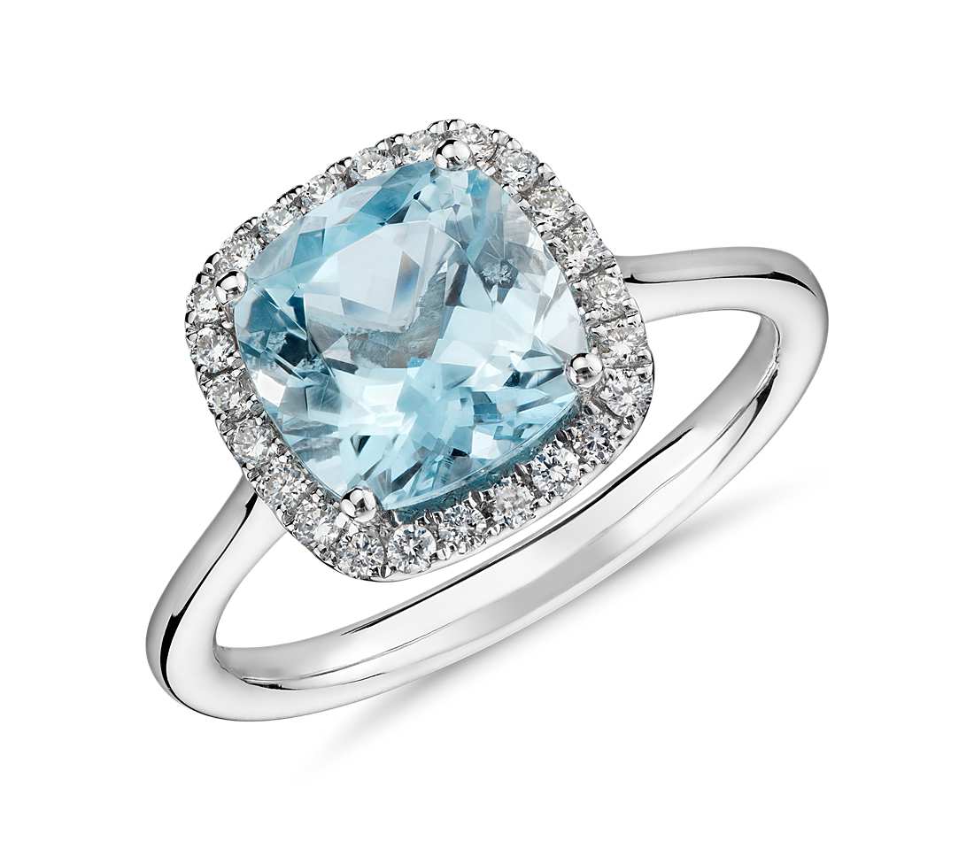 aquamarine jewelry aquamarine and diamond halo ring in 14k white gold (8x8mm) NOYGDFZ