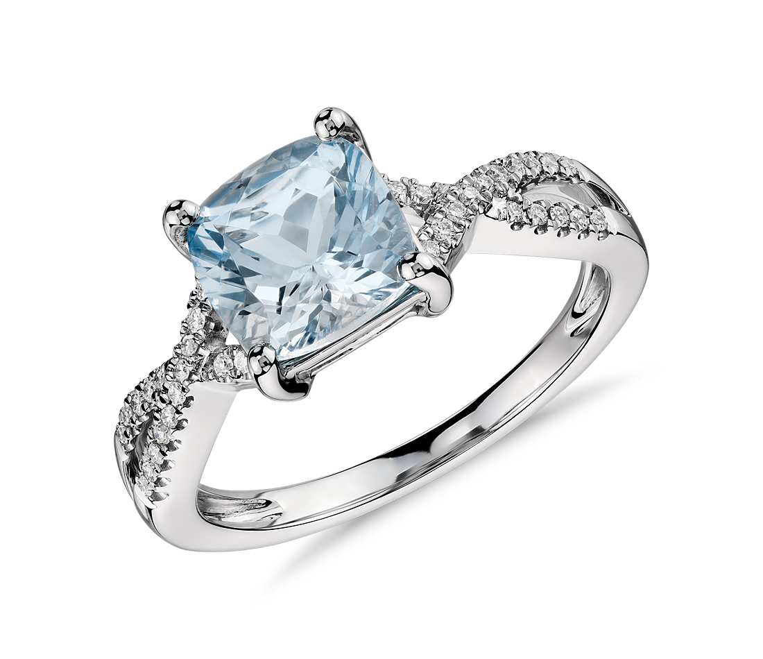 aquamarine jewelry aquamarine and diamond infinity twist ring in 14k white gold (7x7mm) SHVOQKC