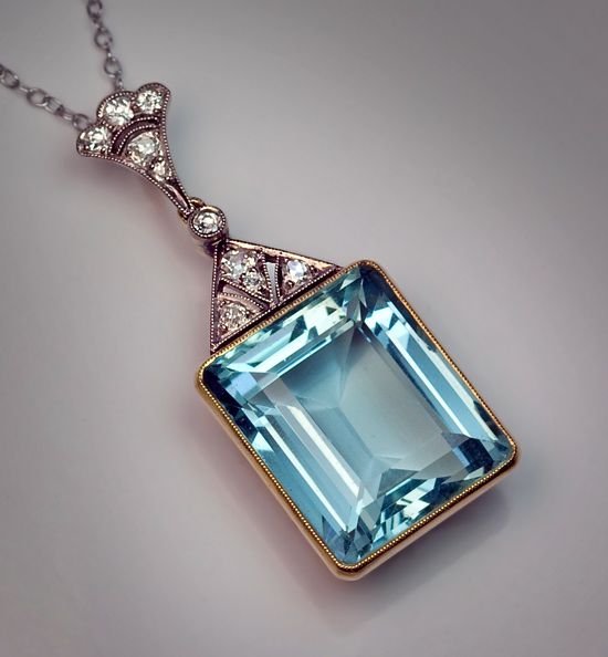 aquamarine jewelry art deco jewelry - aquamarine pendant necklace DPYGSQM
