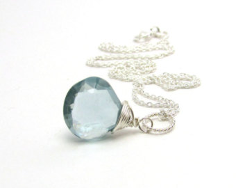 aquamarine jewelry blue aquamarine necklace, march birthstone jewelry, ice blue aquamarine  pendant, sterling PMHZEJT