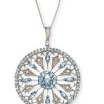 aquamarine jewelry round medallion diamond and aquamarine necklace and pendant in 14k white MTHQTEN