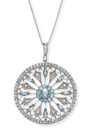 aquamarine jewelry round medallion diamond and aquamarine necklace and pendant in 14k white MTHQTEN