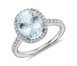 aquamarine rings aquamarine and diamond halo ring in 18k white gold (10x8mm) OPPILVU