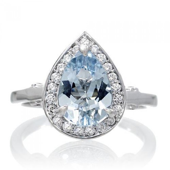aquamarine rings aquamarine ring 10x7 pear cut diamond halo engagement ring LEPIPBS