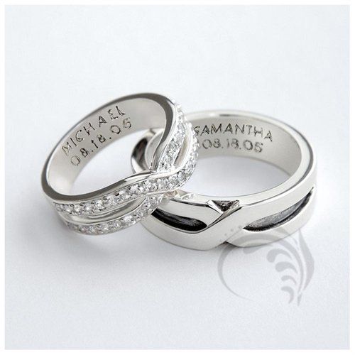 attractive 14k white gold polished his and hers matching wedding rings 0.36 ATARAKT