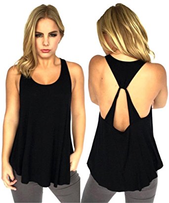 backless shirts amiery womenu0027s simple and cute all-match backless crossed vest t-shirt tank  tops POMEITI