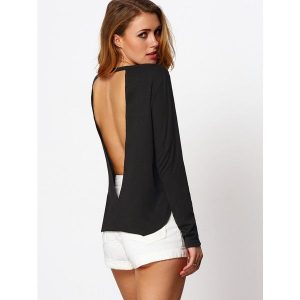 backless shirts black split side cut out backless blouse ($16) ❤ liked on polyvore  featuring RLQIDOM