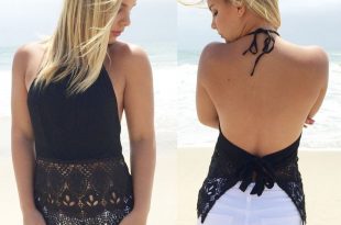 backless shirts halter lace patchwork backless sleeveless sexy blouse LKYMSWY