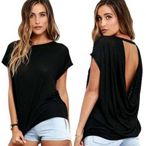 backless shirts start 2016 women casual soft loose batwing sleeve backless shirt black *  details BPIYRRE