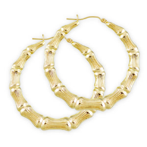 bamboo earrings 10k yellow gold round bamboo hoop earring 1 11/16 inch ZZQJOGR