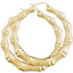 bamboo earrings 14k yellow gold large round bamboo hoop earrings 2 7/8 inch DQGIKEL