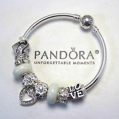 bangle bracelets with charms authentic pandora bangle bracelet silver white love murano charm bead FZKOUKL