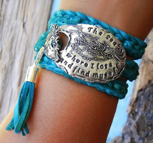 beach jewelry, beach wrap bracelet, personalized leather wrap bracelet XUWEIEP