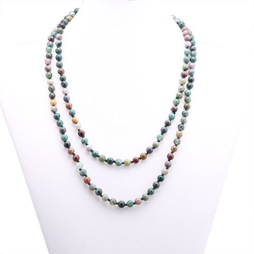 beaded necklaces 6mm india agate beads necklace women handmade long necklace stone beads MUCHFLU