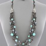 beaded necklaces beautiful triple layered beaded necklace with turquoise dyed howlite gems,  grey ZEUHRFJ