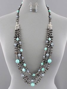 beaded necklaces beautiful triple layered beaded necklace with turquoise dyed howlite gems,  grey ZEUHRFJ