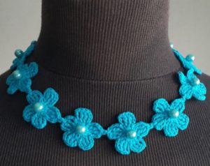 beaded necklaces crochet necklace,crochet neck accessory, aquamarine color, 100% cotton. RMOFHXV