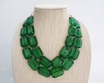 beaded necklaces emerald green faceted gem statement necklace ZRPOVDZ