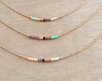 beaded necklaces minimalist rose gold dainty short beaded necklace // delicate thin layering CKASYLL