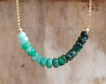 beaded necklaces raw emerald necklace, may birthstone, emerald crystal row necklace, silver  gold ZOEDTVM
