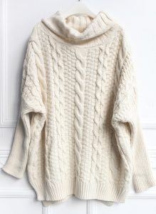 beige high neck loose cable knit sweater -shein(sheinside) XRXUQRQ