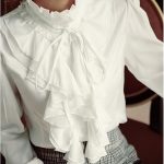 best women white black satin chiffon ruffle blouse long sleeve ruffle  collar bow LFLNZRG