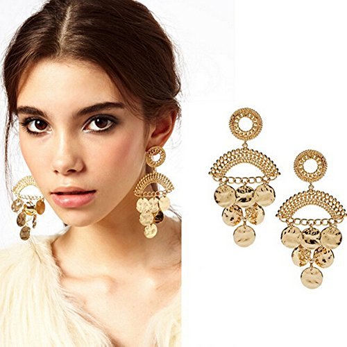 big earrings jqueen pair big gold plated round design tassel ear studs earrings SIKHMMK