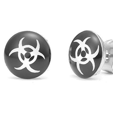 biohazard rnbjewelry stainless steel stud earrings for men black white EDAWTDH