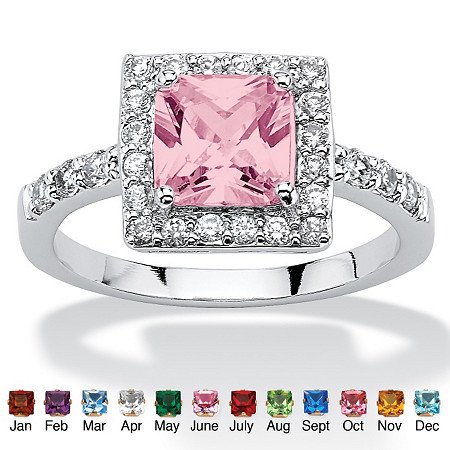 birthstone rings 4 easy payments of $6.25 princess-cut birthstone halo ring in .925 sterling QCJECBX