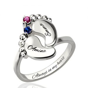 birthstone rings engraved baby feet birthstone ring for mom platinum plated ... JWAUYOS