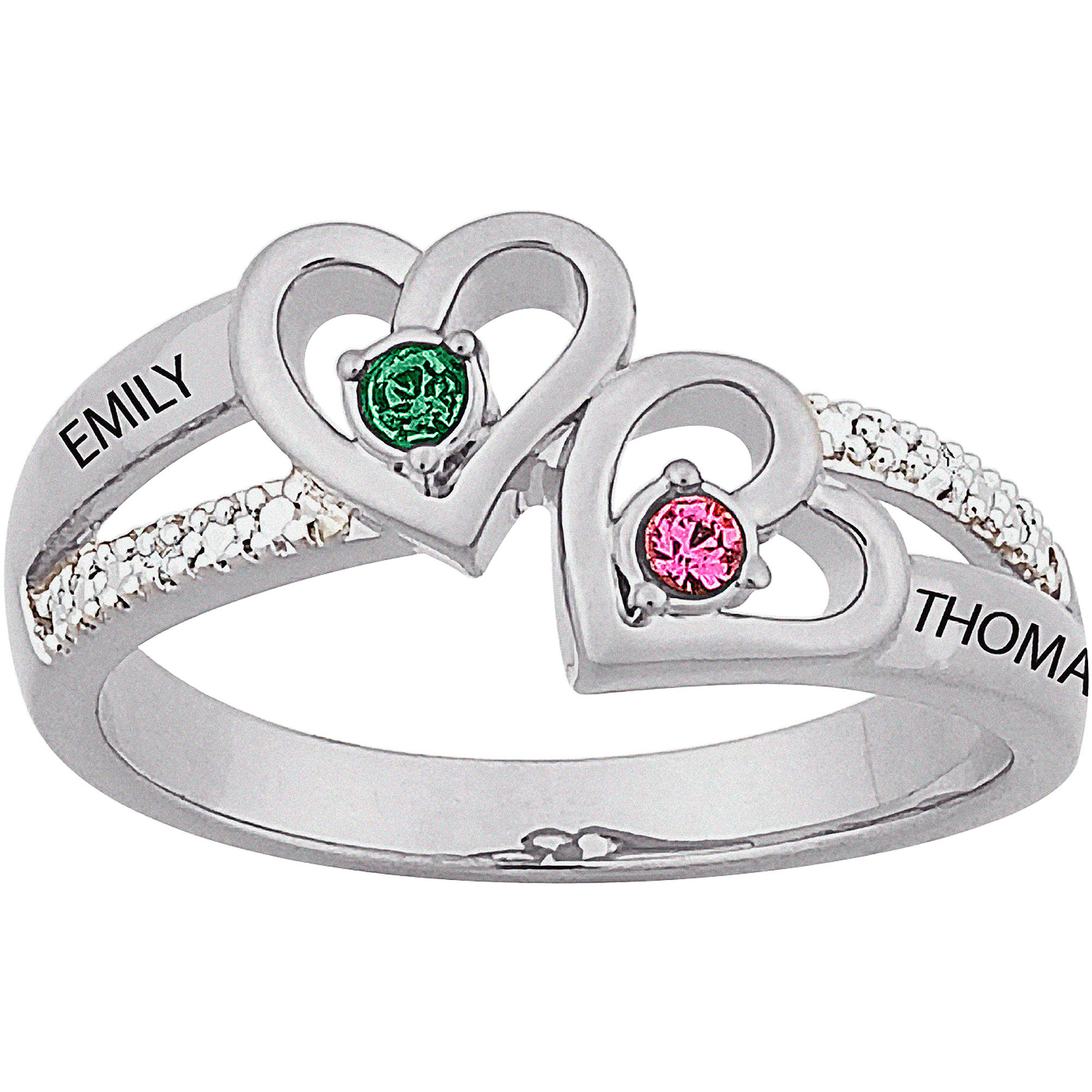 birthstone rings personalized sterling silver couples heart birthstone u0026 name diamond accent  ring JJSUFIU