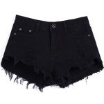 black denim shorts black buttons ripped fringe denim shorts -shein(sheinside) YUHFMXT
