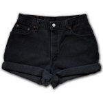 black denim shorts vintage 90s leviu0027s black gray dark wash high waisted rise cut offs cuffed VEZZRXS