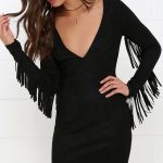 black dress - long sleeve dress - suede dress - fringe dress - $68.00 PGVHRXY