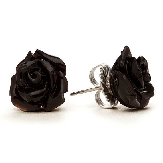 black earrings black rose stud earrings AVNTBRZ