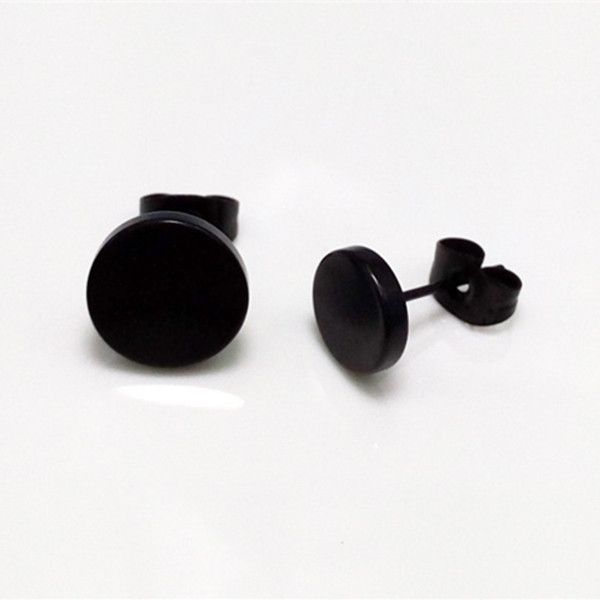 black earrings fashion punk black barbell ear studs stainless steel round small black stud QKLWPTM
