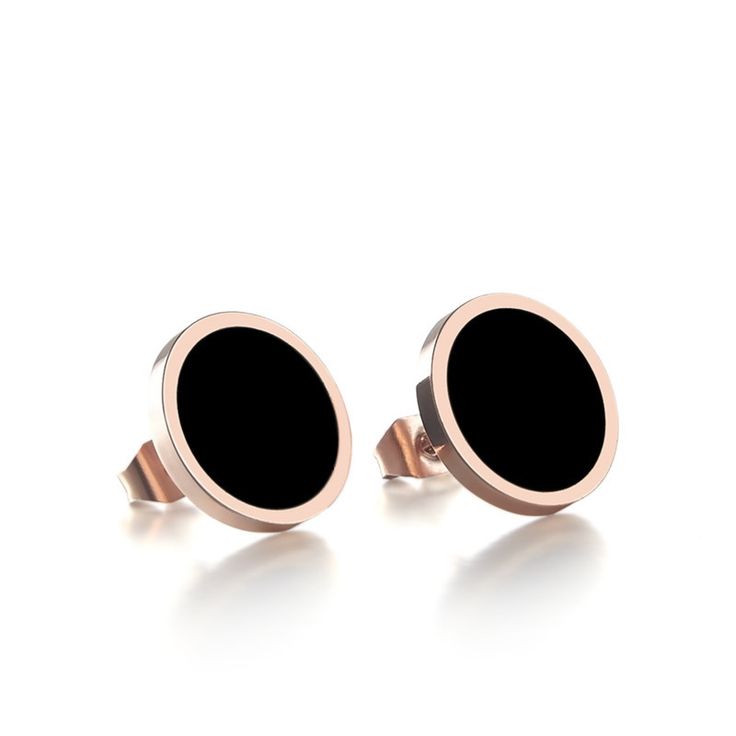 black earrings new 2015 rose gold filled stainless steel black stud earrings for women TCVCFSR