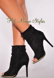 black faux suede high heel booties NPRVSBV