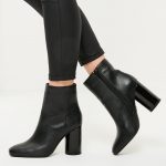 black heel boots black faux leather circle block heeled boots SDDWVHN