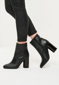 black heel boots black faux leather circle block heeled boots SDDWVHN